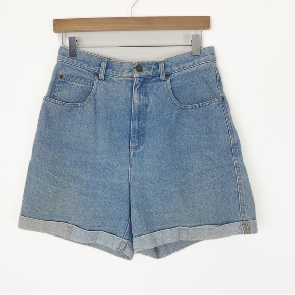 VINTAGE 80s 90s LIZWEAR Ultra High Waisted Denim Cuffed Jean Shorts Size 10 - Picture 5 of 9